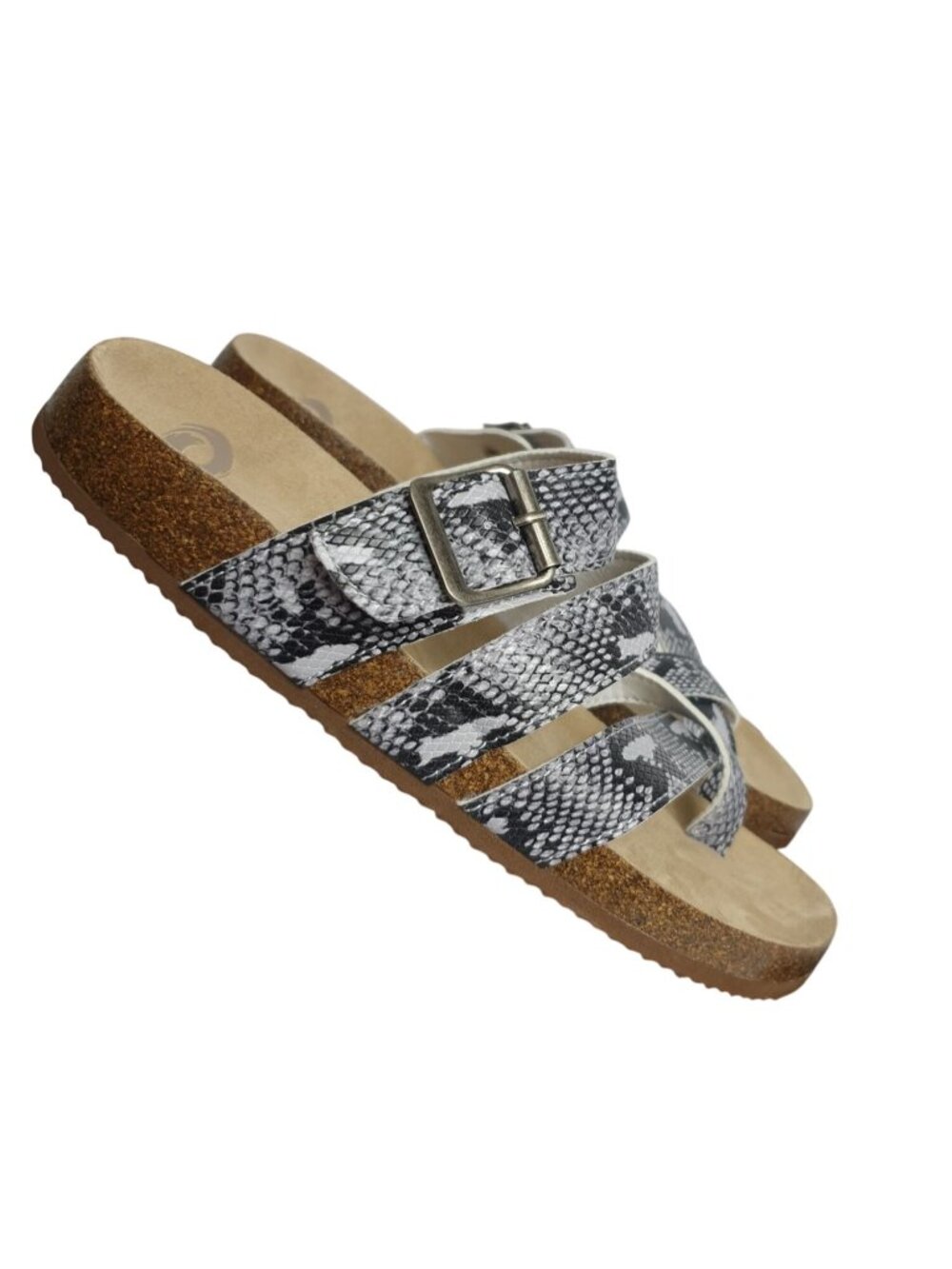 O'Rageous Womens 10 Slip-On Sandals Snake Print Buckle Strap Open Toe Flats - Picture 8 of 9